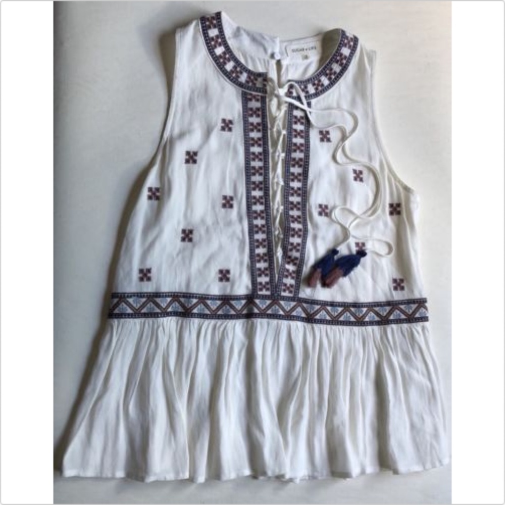 Sugar Lips Women's Embroidered Top w Peplum